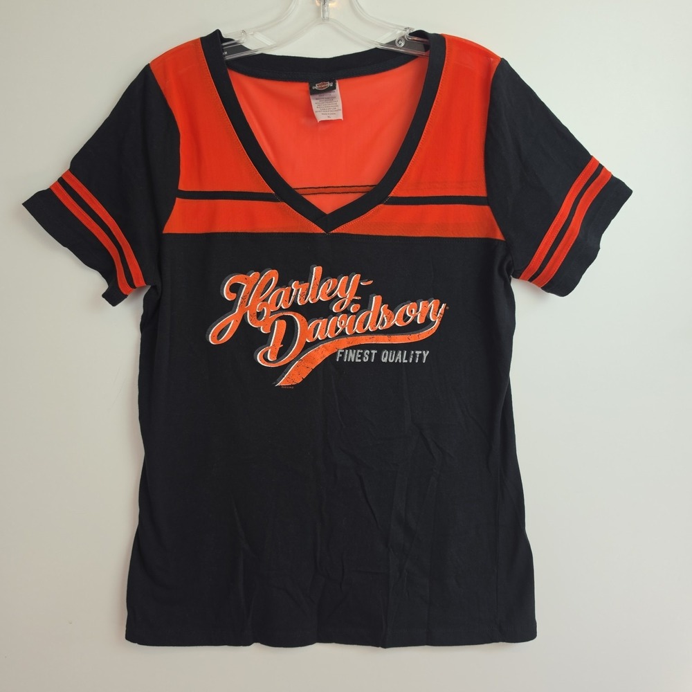 Harley-Davidson Black and Orange V-neck Tee